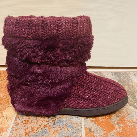 🍎New MUK LUKS! Wool Pull-On Burgundy Sweater/Fur Comfy Boots! - Picture 9 of 11